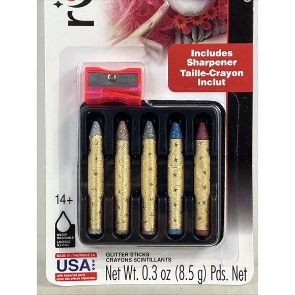 Glitter Sticks Makeup Set 5 Colors with Sharpener Made in USA by Rubies - Picture 6 of 12